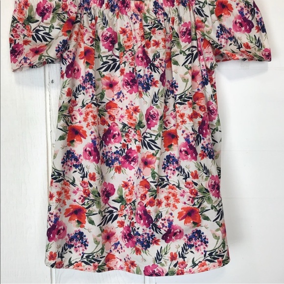 Bobeau Floral Poplin Off Shoulder Top Medium - Picture 5 of 8